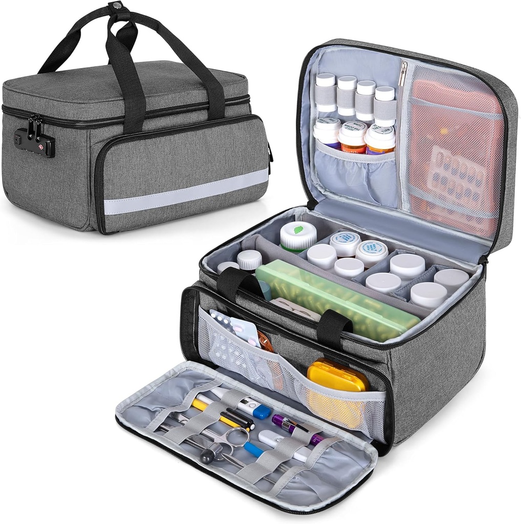 CURMIO Pill Lahvička Pořadatel Storage, Medication Lock Box for Pill Organizer and Medical Supplies, Gray (patentovaný design)