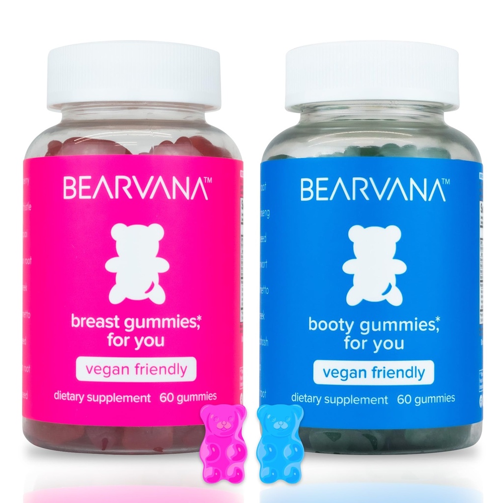 BEARVANA Top & Peach Support Combo Pack Gummies for Women CLAS124; 9 Bylinné extrakty včetně Fenugreek, Maca & Fennel CLAS124; Essential Vitamins CLAS124; Berry Flavor CLAS124; 2- Pack (120 Gummies)