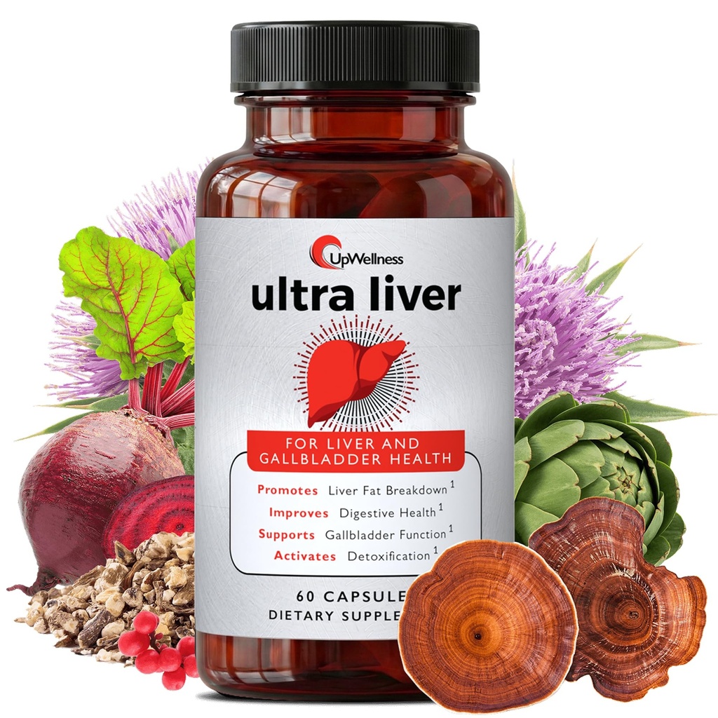 UpWellness Ultra Jaterní doplněk pro podporu jater a žlučník - Pohon TMG, NAC Milk Thistle, a další - Jaterní čištění Detox & Opravy - 60 Kapsle