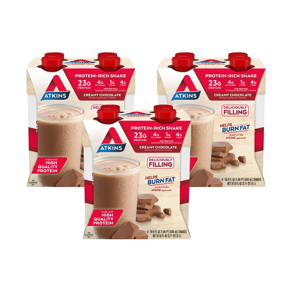 Atkins Čokoláda Velikost jídla Protein Shake, 23g Protein, Nízké Glycemické, 4g Net Carb, 1g Cukr, Keto Friendly, 12 Počet