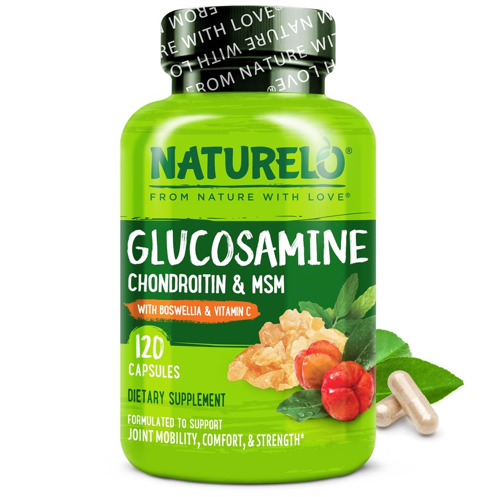 NATURELO Glucosamine Chondroitin MSM s boswellií a vitaminem C - dodatek pro společný komfort, mobilitu a sílu - 120 Kapsle