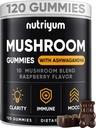 Houbové žampiony 10 Směs 120 ks - Lions Mane, Ashwagandha, Turecko Tail, Cordyceps, Chaga, Reishi Houba Complex - Houbový dodatek pro imunitu, energii, Clarity & Cognitive