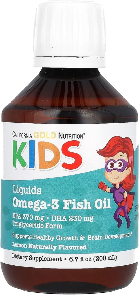 California Gold Nutrition Norway Kids Omega-3 Fish Oil, Natural Lemon, 6.7 fl oz. (200 ml)