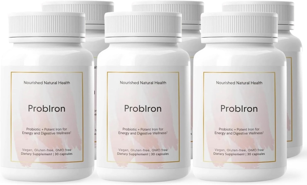 Nourshed Natural Health Probiron - Ženský Probiotický + Železný dodatek Podporované vitamínem C a mědí - Veganský vzorec pro energii a trávicí wellness - 180 Kapsle