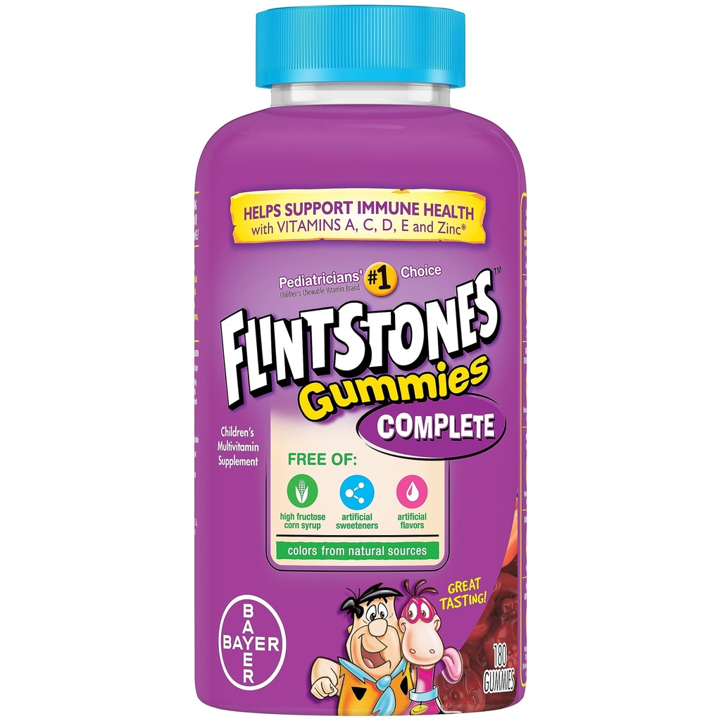 Flintstones Vitamíny Kompletní gumy, Děti Vitamíny pro Toddlery a děti, Děti Multivitaminové gumy s vitaminem A, B6, B12, C, E & Zinek, 180 Počet