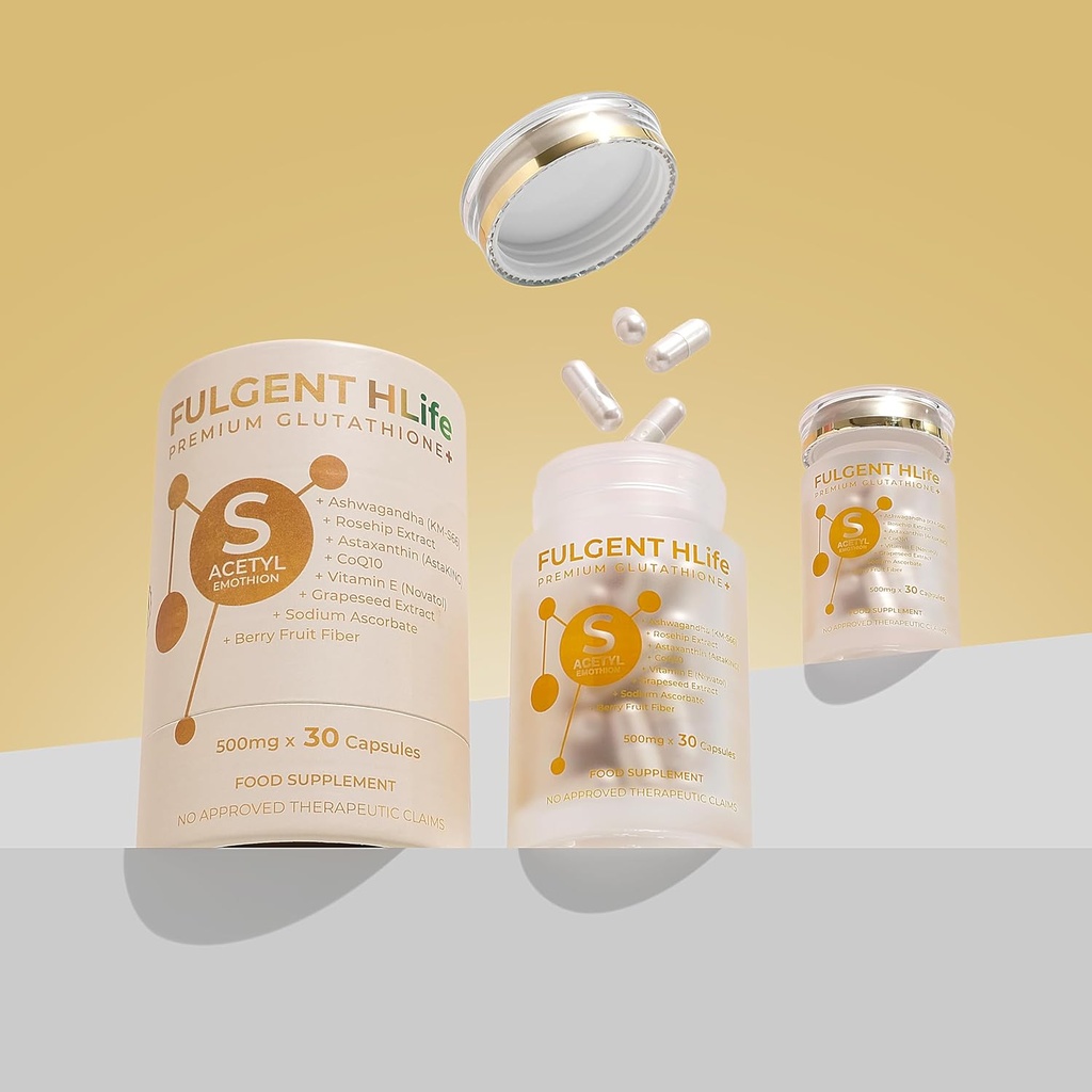 Premium S- Acetyl Glutathion Antioxidant Complex - s Ashwagandha, Astaxanthin & CoQ10 - High- Potency 500mg, 30 Kapsle