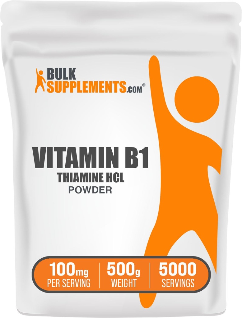 BulkSupplements Thiamin HCl Powder - Thiamin Hydrochloride, B1 Vitaminy, Thiamin B1 Dodatek, Thiamin 100mg - Gluten Free, 100mg per Serving, 500g (1,1 lbs) (Balení po 1)