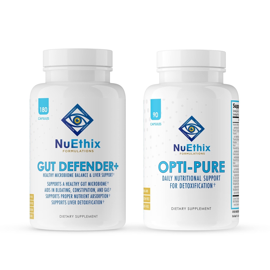 NuEthix Reportations Detoxification and Microbiome Balance Supplement Bundle of Opti- Pure, 30 Servings and Gut Defender +, 90 Servings
