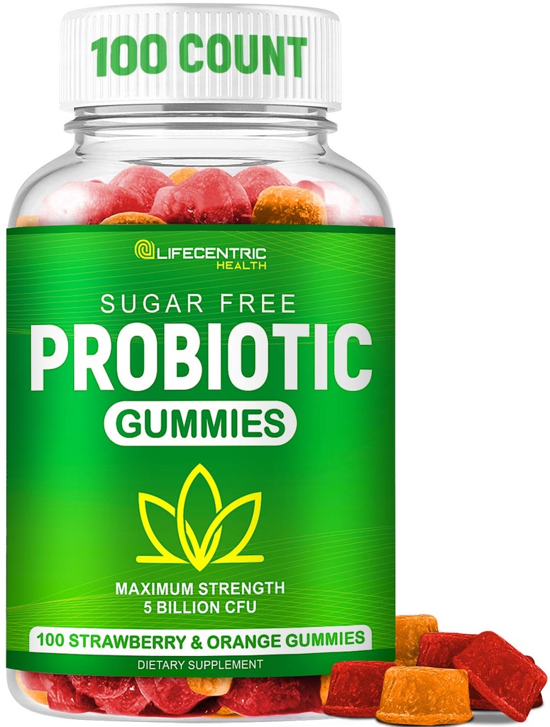 Probiotické gumy pro dospělé a děti Max síla 5 miliard CFU 124; Organic Sugar Free Gummies pro stravovací zdraví 124; 100 Count Vegan gluten Free Chewable Probiotika Gummies pro muže ženy a děti