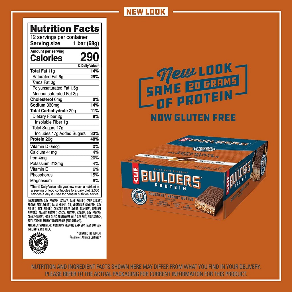 CLIF BUILDERS - Proteinové bary - Čokoládové arašídové máslo Flavor - 20g Protein (2.4 Ounce, 12 Počet) (Nyní gluten zdarma)