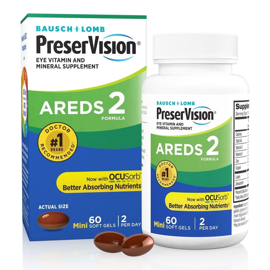 PreserVision AREDS 2 oční vitaminy, # 1 Eye Doctor Doporučené Značka, Lutein a Zeaxanthin dodatek s vitaminem C, vitamín E, zinek, a měď, 60 Softgels (Minigels)