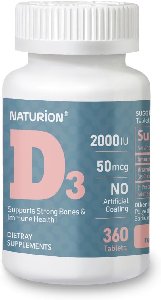 Vitamin D3 2000iu (50 mcg) 1rok Zásobování pro imunitní podporu, zdravé svalové funkce, a zdraví kostí - Non- GMO, gluten zdarma, s vitamínem B2 - (Mini tablety), 360 Počet