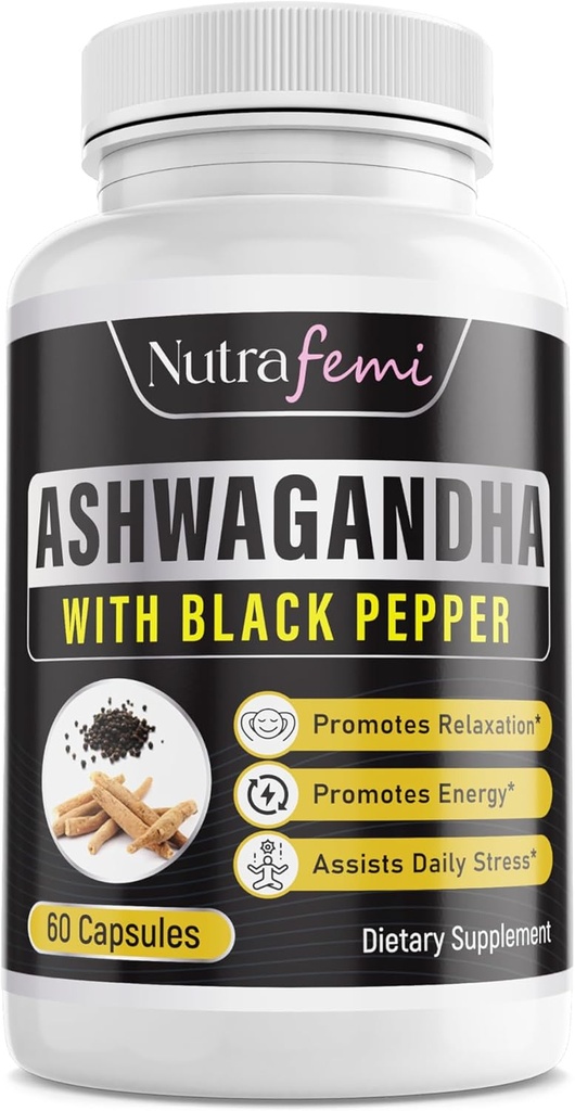 Organic Ashwagandha s Black Pepper pro Imporved Absorpce. Odolnost vůči stresu, zvyšuje energetické hladiny a podporuje zlepšení paměti - 650 Mg 60 Kapsle