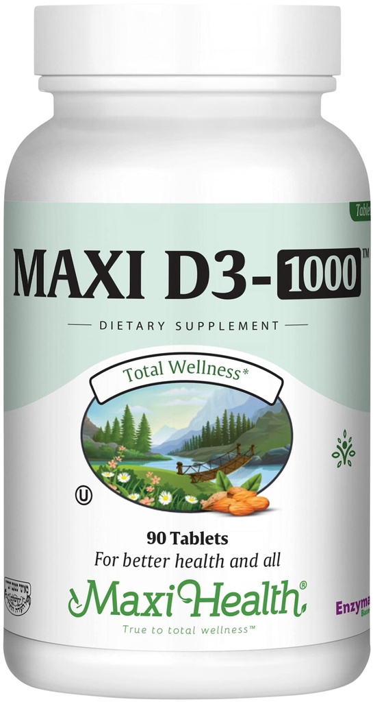 Maxi Health Vitamin D3 1000 IU Dietní dodatek - Snadno polykat - Odorless & Bezchuť - Podporuje absorpci vápníku, imunitní zdraví a zdraví kostí u dospělých žen a mužů - 90 Tablet
