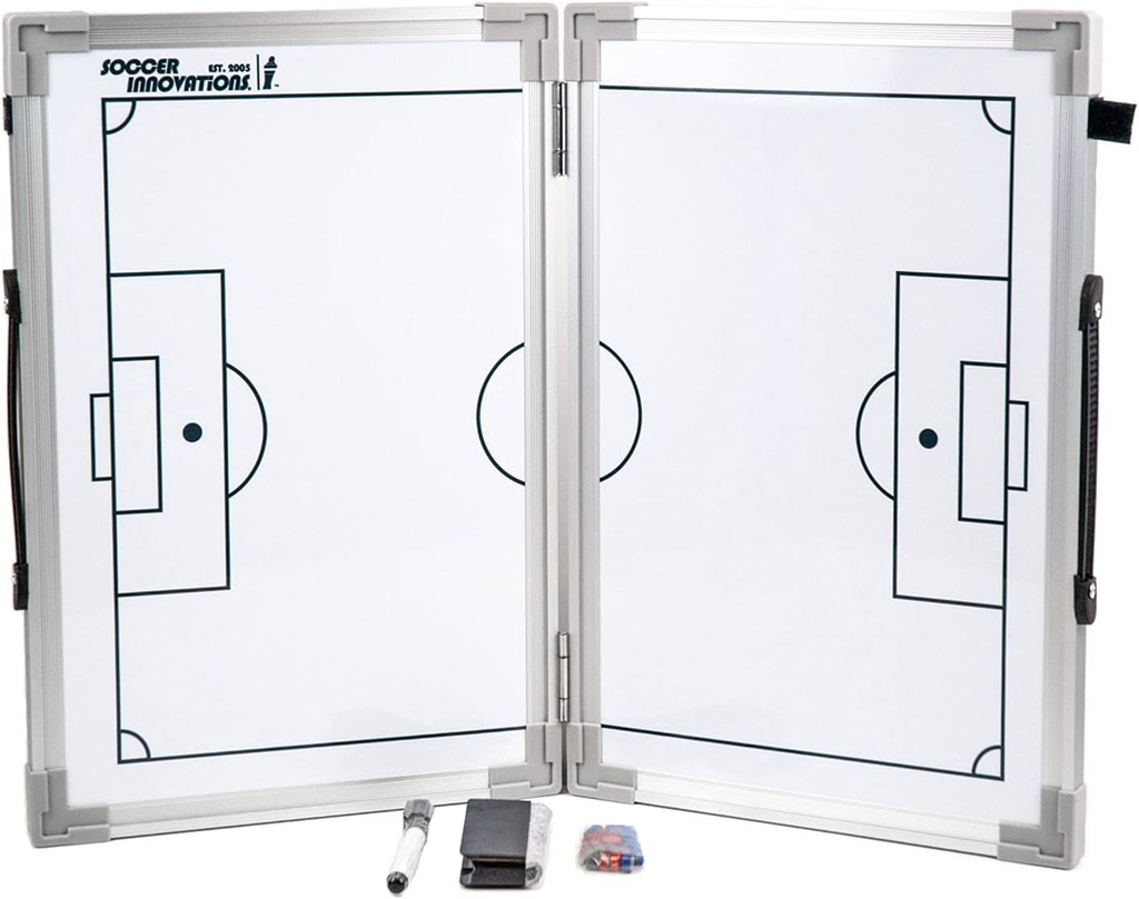 Soccer Innovations Hinged Magnetic Tactic Coaching Board, Extrémně přenosné Dry Smase White Board pro Soccer Coaches of All Levels k provedení taktické analýzy.