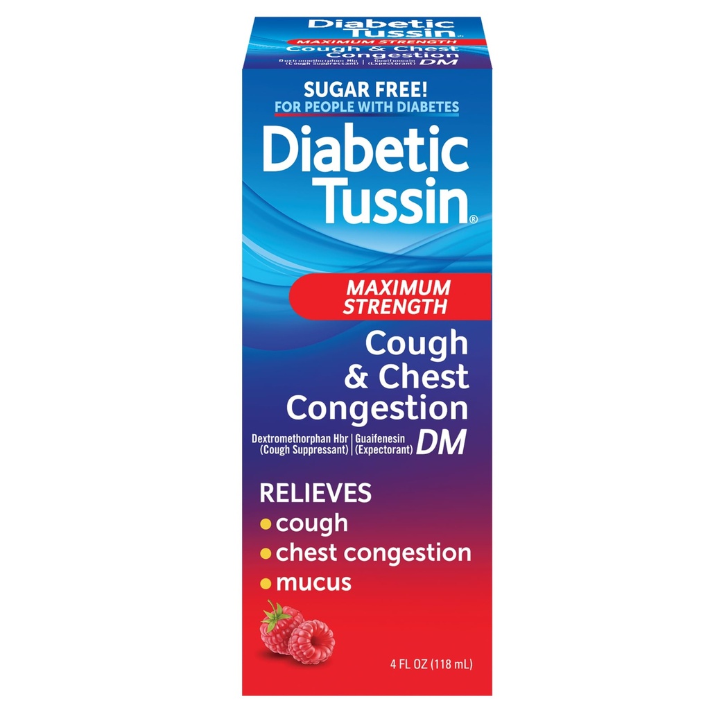 Diabetic Tussin DM Maximální síla kašel a hrudník zácpa Relief tekutý kašel Syrup, bezpečné pro diabetiky, Berry ochucené, 4 Fl Oz (balení po 1)