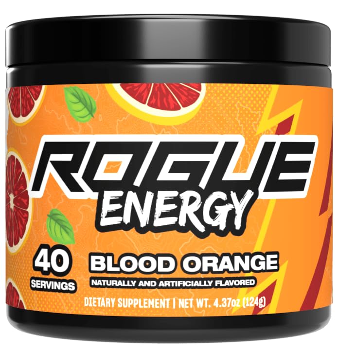 Rogue Energy Energy Drink Powder for Long Gaming Hours - Energy Powder for Mental Focus - Sugar & gluten Free - Gaming Supplemente with Caffeine & Vitamins - Made in USA (Blood Orange - 40 Servings)