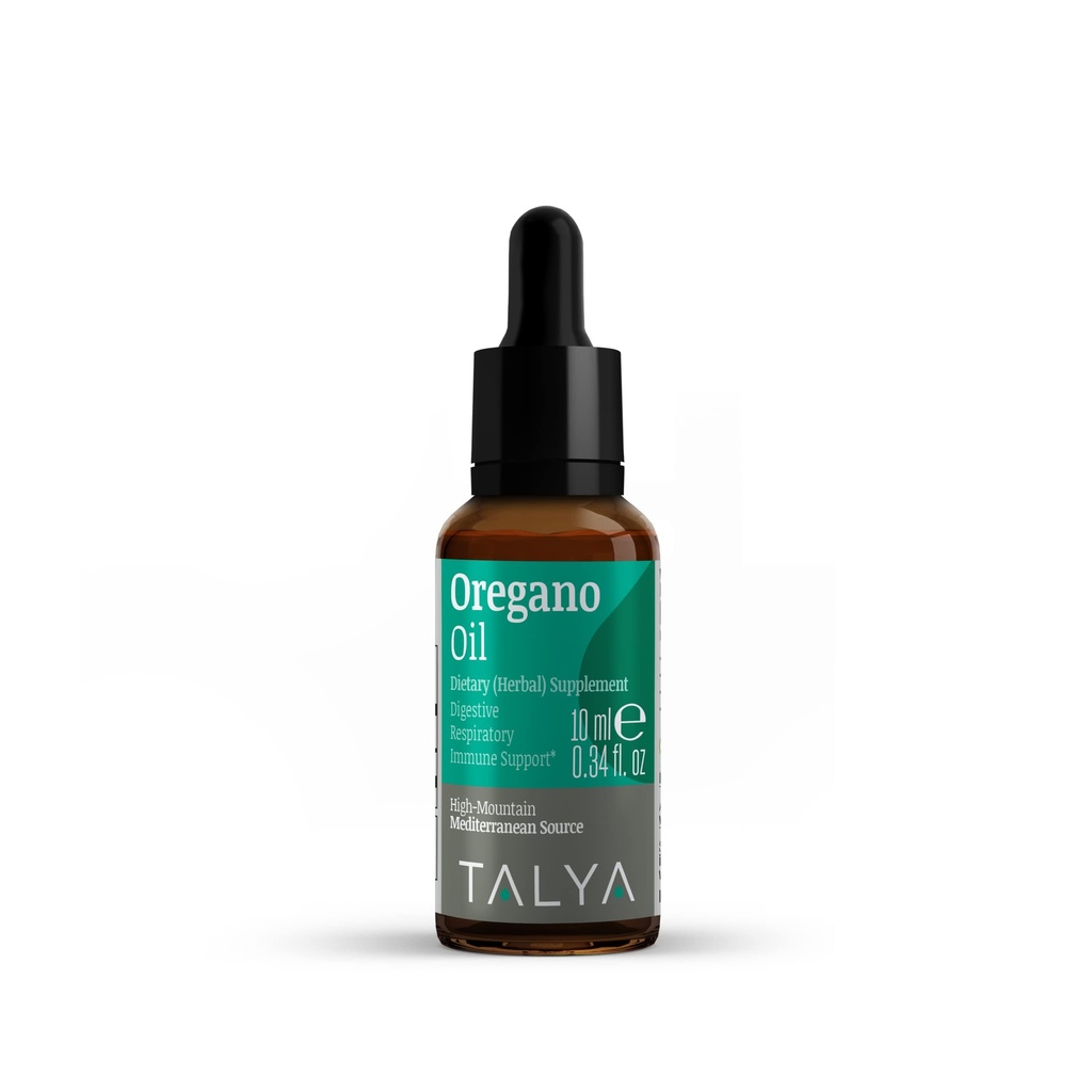 TALYA Oregano Oil 0, 34 fl.oz cd 124; Oil of Oregano Liquid cd 124; Imunitary Support, High Carvacol, Digestive Health Cr 124; Non- GMO cd 124; Vegan cut 124; Mediterranean oregano