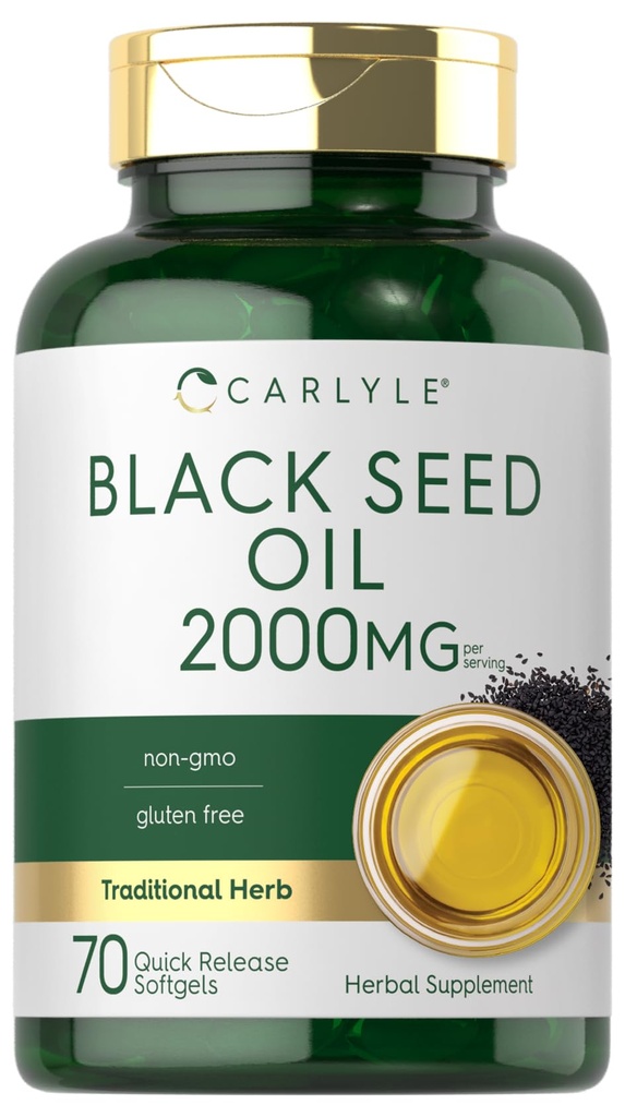 Carlyle Black Seed Oil Softgel Kapsle 124; 2000mg Dublinum 124; 70 Pilulky 124; pro ženy & Muži 124; Non- GMO, gluten zdarma bylinný dodatek