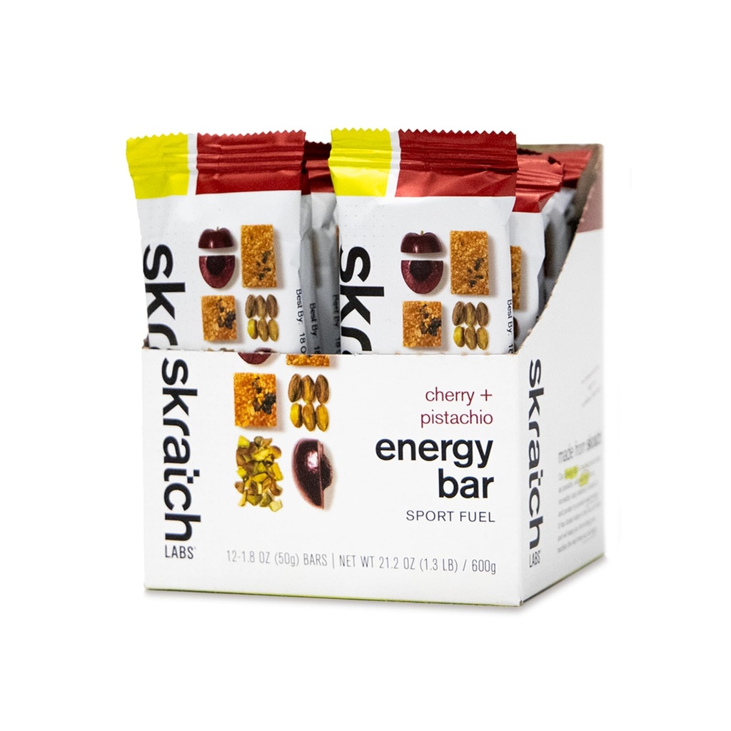 Skratch Labs Energy Bar CLAS124; Cherry + Pistachio (12 Pack) CLAS124; Plant Based Health Snack CLAS124; Nízký cukr - 5g protein CLAS124; Non-GMO, gluten Free, Soy Free, Vegan, Kosher