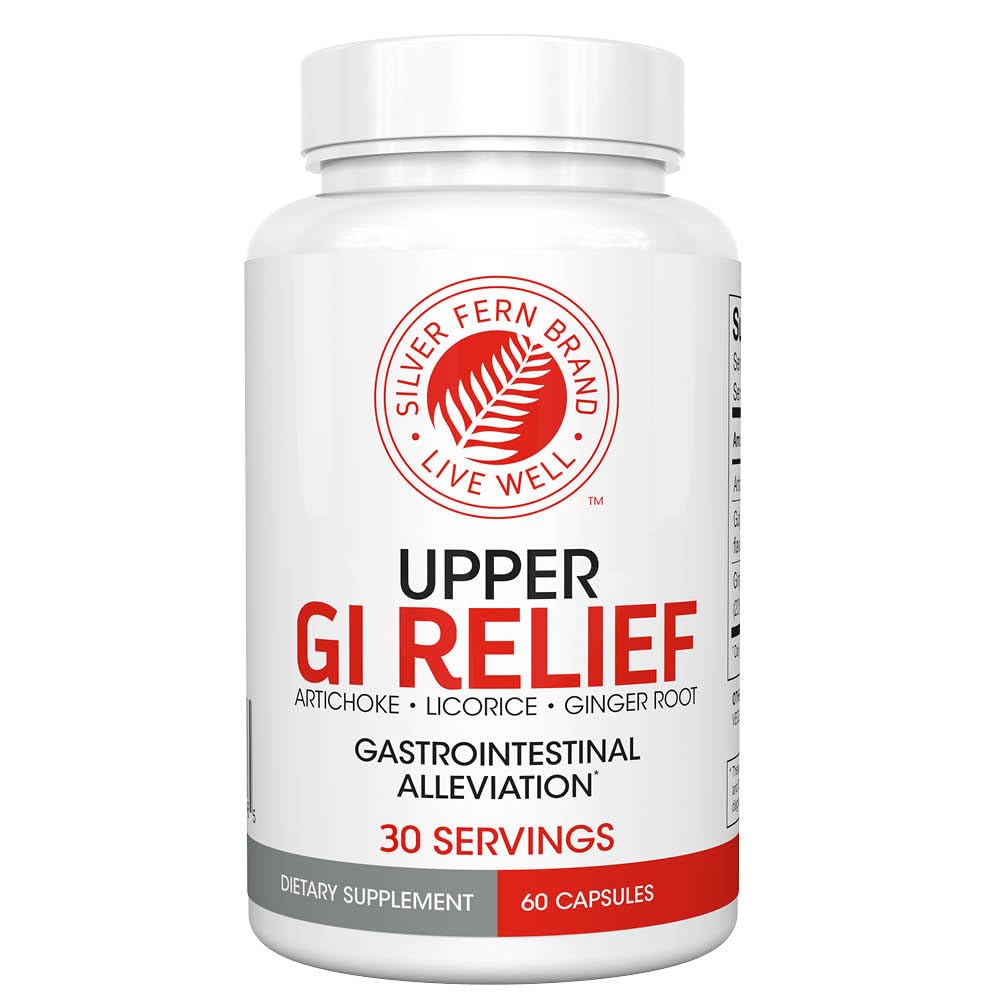 Silver Fern GI Relief - Přírodní bylinný doplněk - Všechny přírodní s Artichoque Leaf Extract, Ginger Root Extract, a GutGuard Licorice Flavonoidy (1 láhev - 60 Kapsle - 30 Den Dodávka)