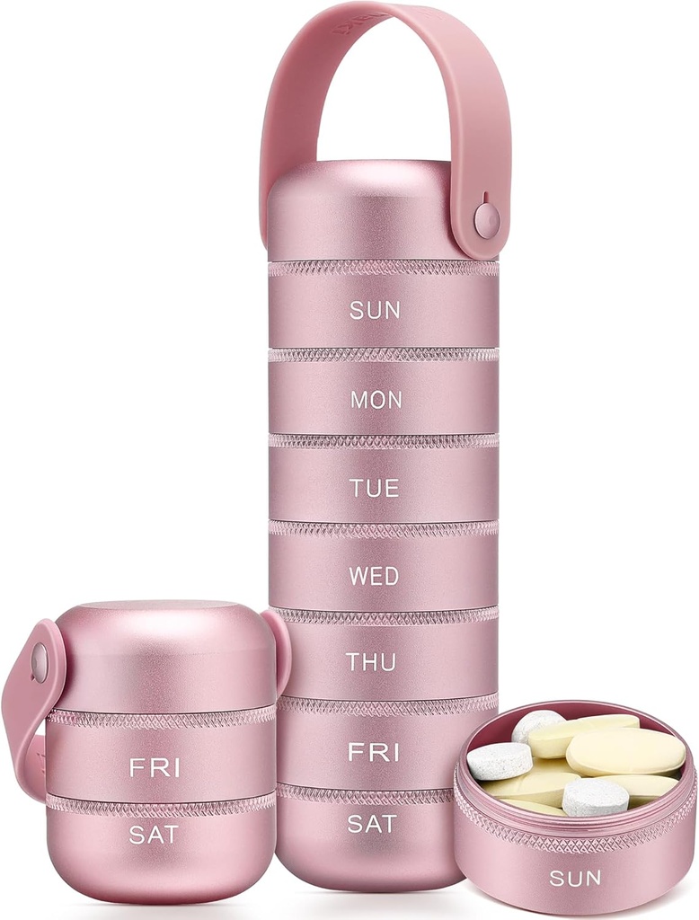 Zannaki Metal Týdenní Pill Pořadatel, Velká cestovní Pill Box 7 Day, Vodotěsný Denní Pill Pouzdro s Silicone Handle, Hliníkový Alloy Přenosný Držák pilulek Kontejner pro vitamín, Medicína, Dodatek, Prášky