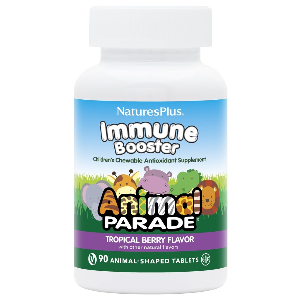 Natures Plus Animal Parade Imunitate Booster - Tropical Berry Flavor - 90 Animal- Shaped Chewable Tablety - Poskytuje podporu imunitního systému - Gluten Free, Vegan - 45 Služeb