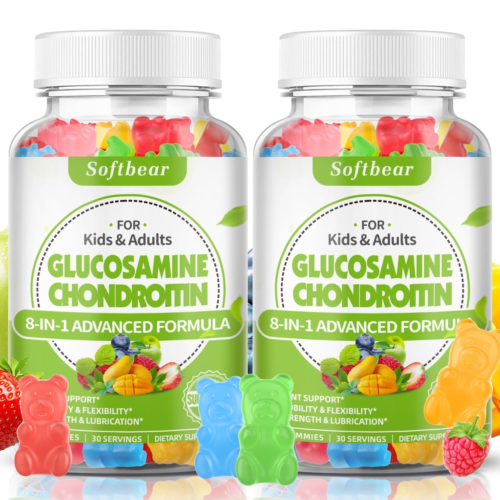 softbear Glucosamine Chondroitin Gummies s MSM Triple Strength, Organic Chewable Glucosamine Chondroitin dodatek pro společnou podporu Vegan Mixed Fruit Flavor 120 Gummies