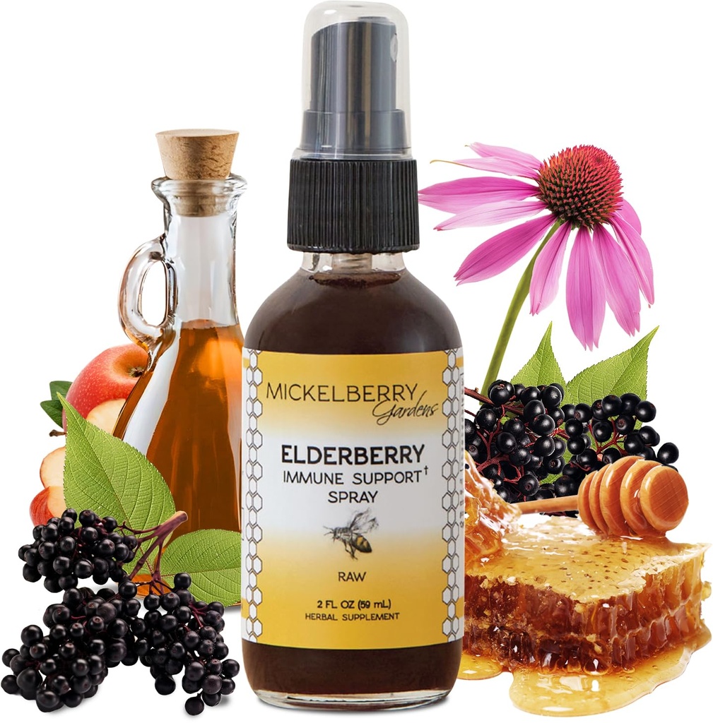 Mickelberry Zahrady Elderberry Honey Propolis Krční sprej - Přírodní imunitní podpora a hrdelní plášť pro děti a dospělé (2 Ounces)