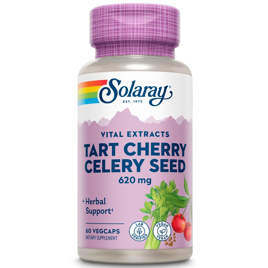 SOLARAY Tart Cherry & Celer Seed CLANER 124; Zdravé hladiny kyseliny močové, kloubní, svalová obnova a podpora spánku CLANER 124; 60 VegCaps