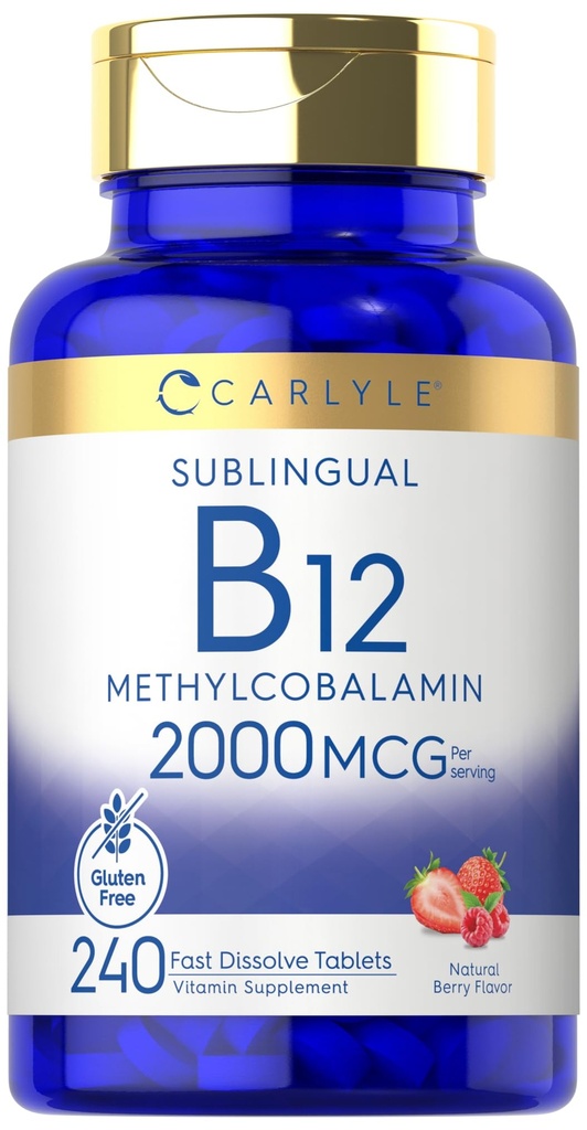 Carlyle B12 Vitamin 2000 mcg colum124; 240 Fast Disolution Tablet CLAS124; Sublingual Methylkobalamin CLAS124; Berry Flavor CLAS124; Vegetarian, Non- GMO & Gluten zdarma dodatek