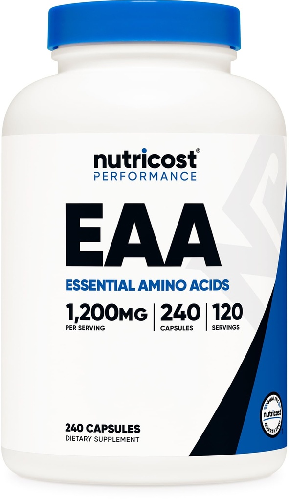 Nutricost EAA Kapsle 1200mg, 240 Kapsle - Essential Amino Acids, 120 Servings - Non- GMO, gluten Free & Vegan