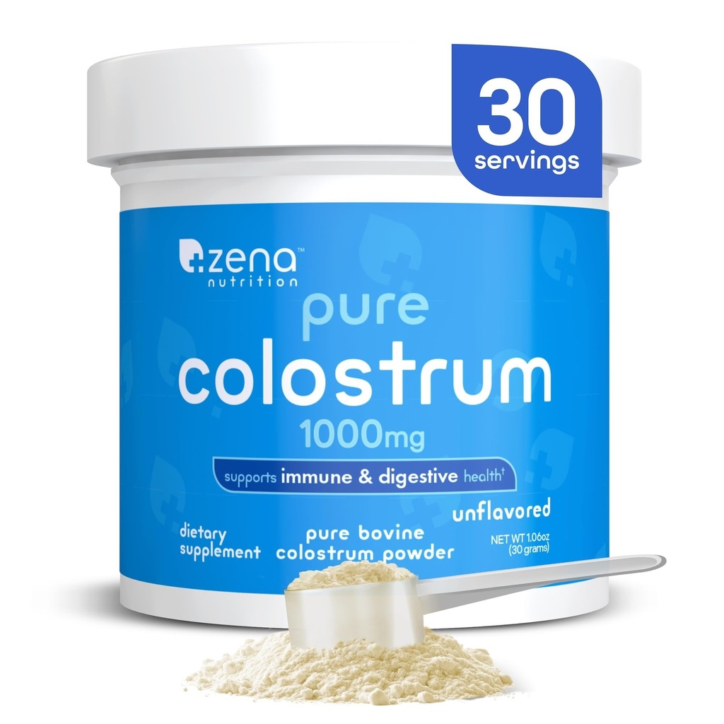 Zena Nutrition Bovine Colostrum Powder Dodatek, 1000mg Čisté Colostrum, Podporuje imunitní a trávicí zdraví, Promotes Gut zdraví, Keto, gluten Free, Fat Free, Tráva Fed, Neochucené, 30 Služeb