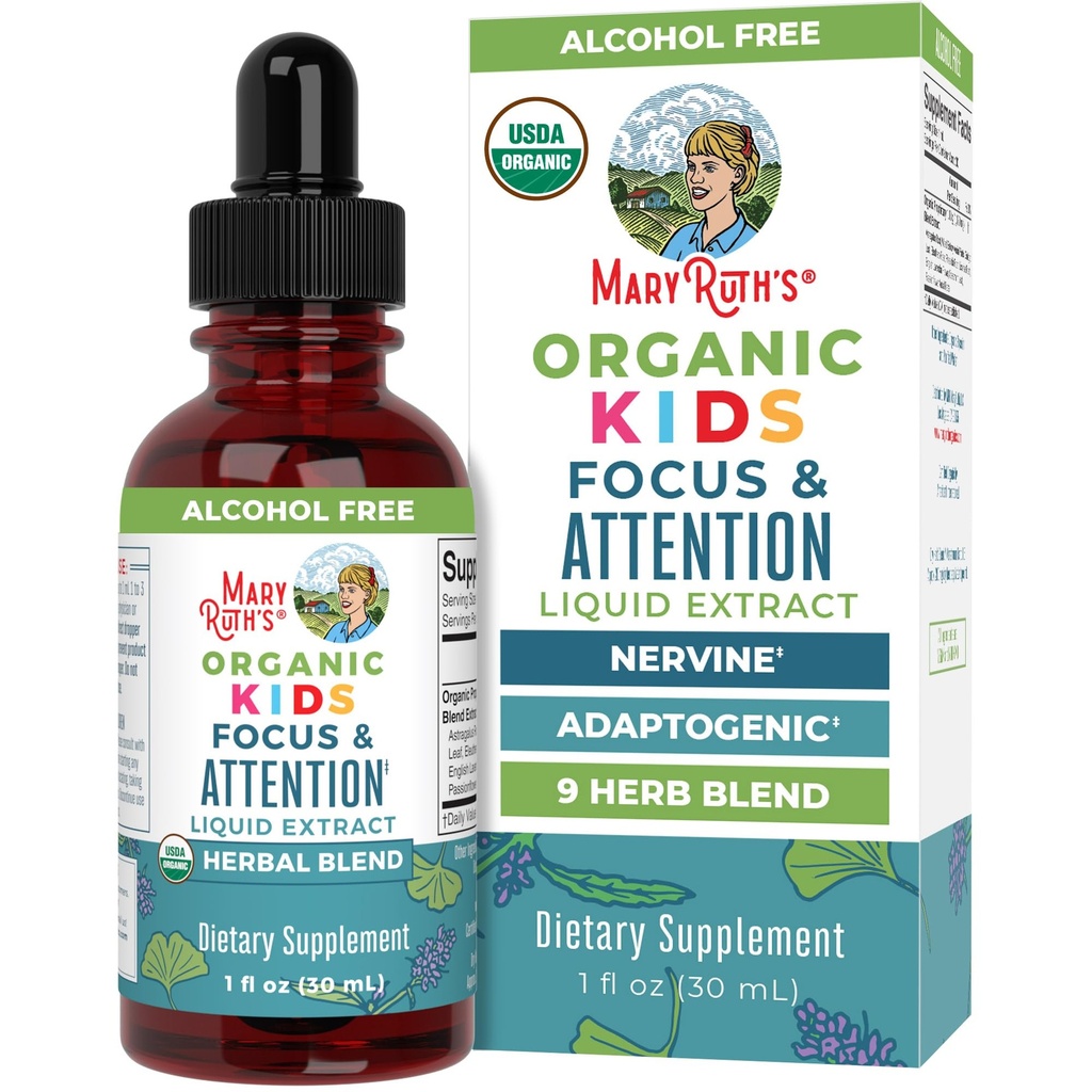 MaryRuth Organics Děti Brain doplňky pro paměť a soustředění, USDA Organic Kaps s Ginkgo Biloba, Rhodiola Root & Licorice Root, Focus & Attention, klid, Vegan, Non- GMO, gluten zdarma, 30 Služeb