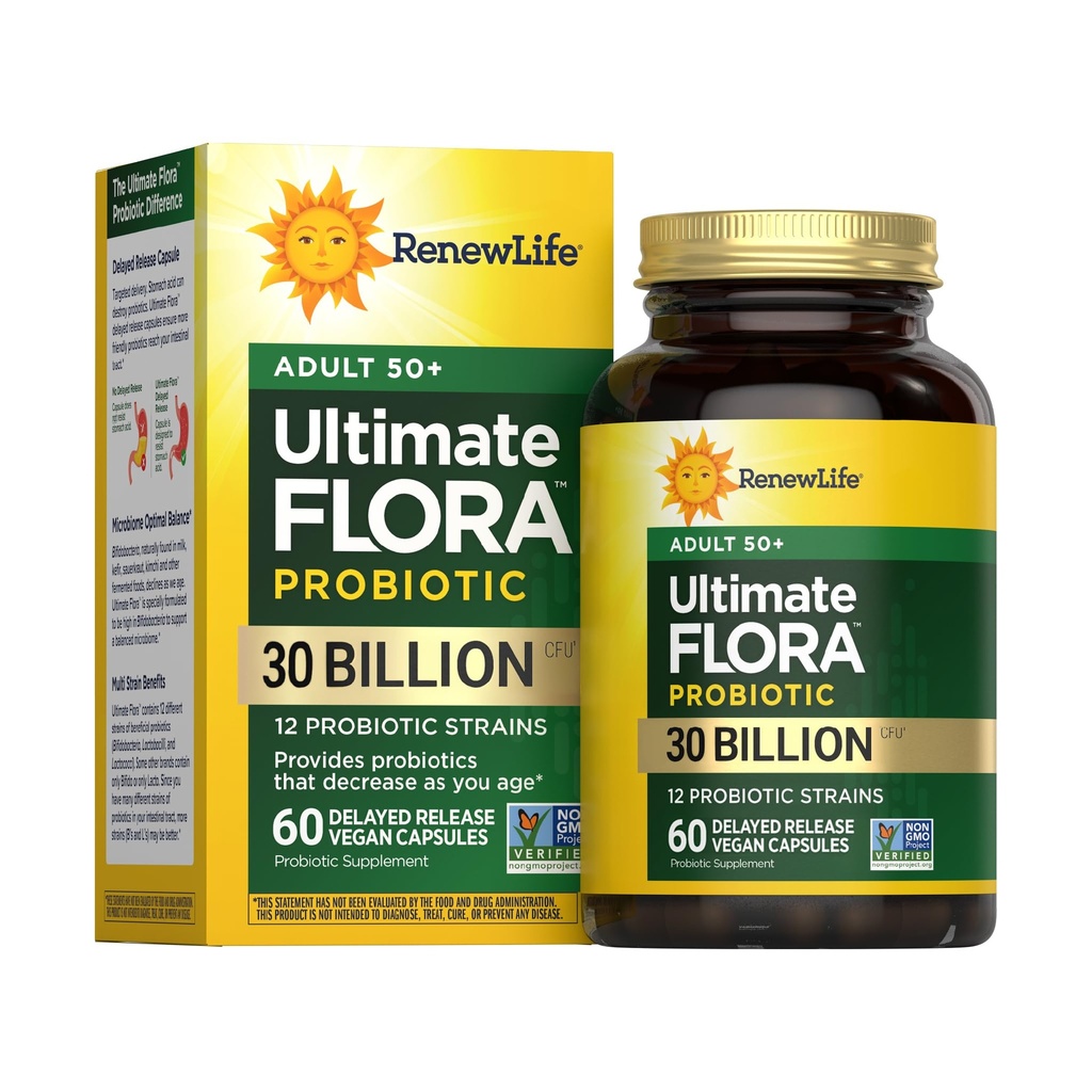 Reew Life Probiotic Adult 50 Plus Probiotické kapsle, Denní dodatek podporuje močení, stravovací a imunitní zdraví, L. Rhamnosus GG, Mléčné mléko, Soy a gluten- free, 30 Milionů CFU, 60 Počet