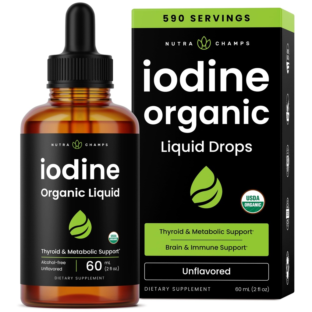 Organické jodové kapalné kapky - 250 mcg Jodový dodatek pro ženy a muže - Iodid Draslík Solution 250 mcg - 590 Servings - štítné žlázy, Hormon & Metabolická podpora - Non- GMO, Vegan NPN 80119762