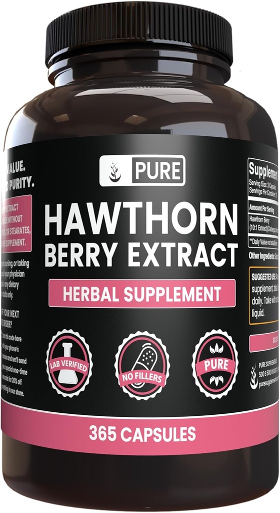 Čisté původní ingredience Hawthorn Berry Extract No Magnesium or Rice Fillers, Always Pure, Lab Ověřeno (365 Kapsle)