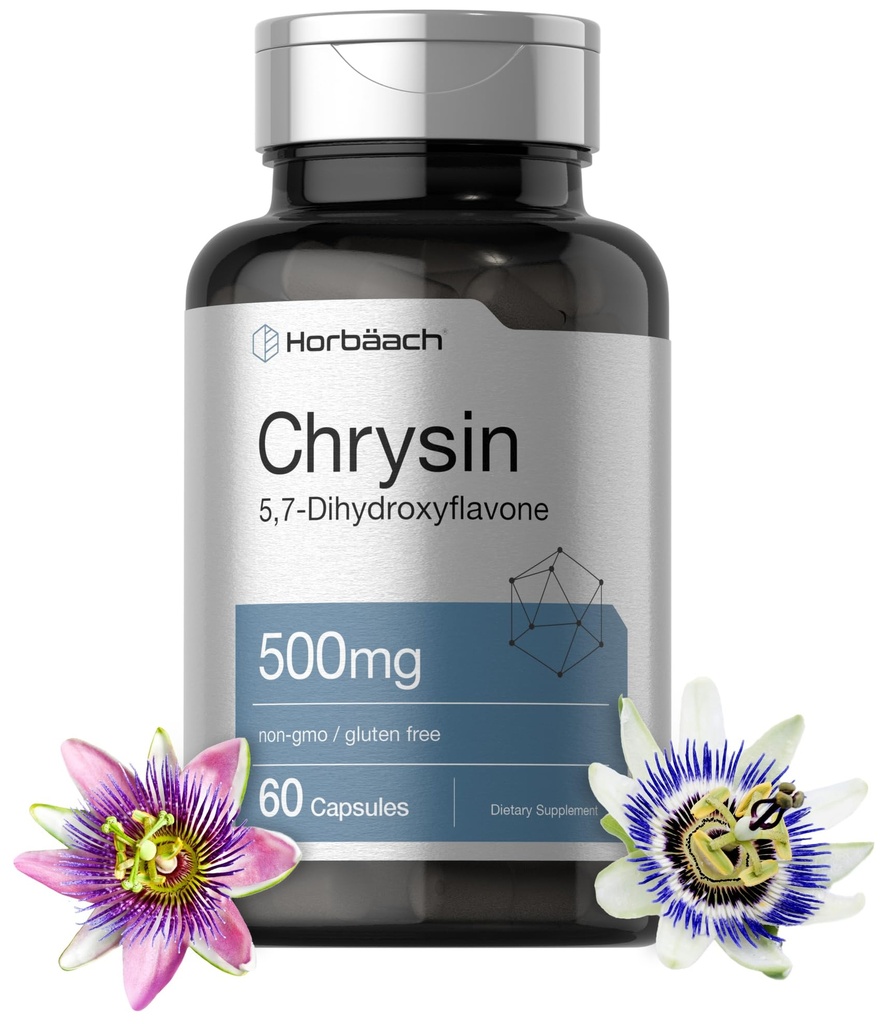Horbäach Chrysin dodatek 124; 500mg CLANEK 124; 60 Kapsle 124; Vášeň květina extrakt 124; Non- GMO, gluten zdarma dodatek