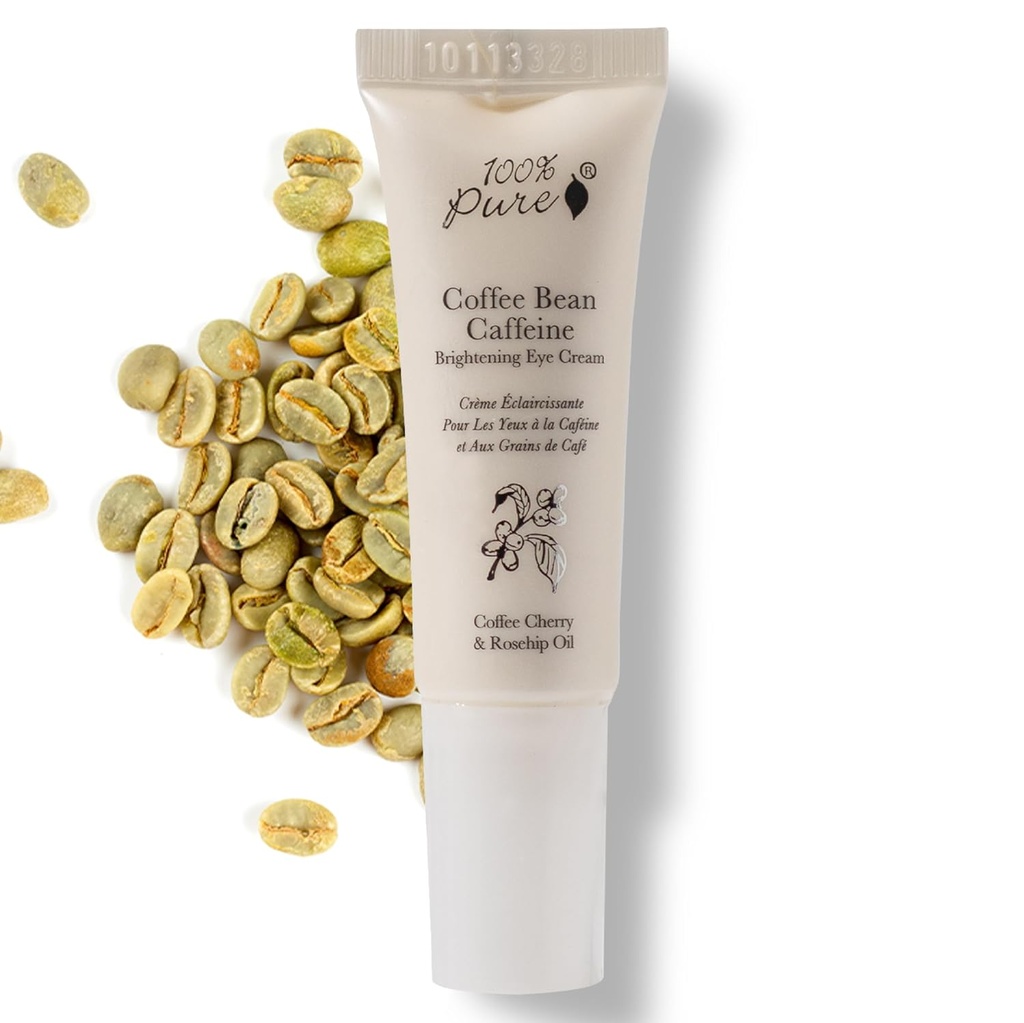 100% PURE Coffee Bean Kofein Oční krém Refresh & Hydrate pod ošetřením očí snížit Pufness, tmavé kruhy, vrásky se zeleným čajem, Rose Hip, Vitamin E - mladistvé vibrační oči - Vegan - 0,3 oz