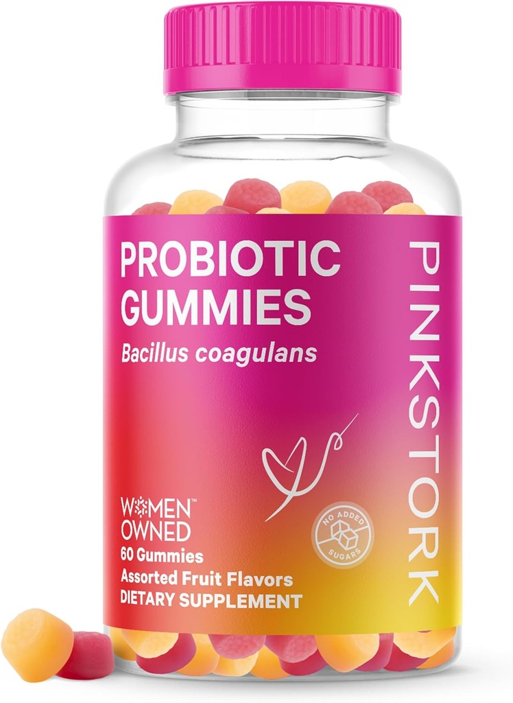 Pink Stork Probiotické gumy pro prenatální a postnatální ženy - Probiotika pro potravu, ranní nevolnost, pH Balance, Gut zdraví, Imunitní podpora - 60 Sugar- zdarma Probiotika - 5 miliard CFU