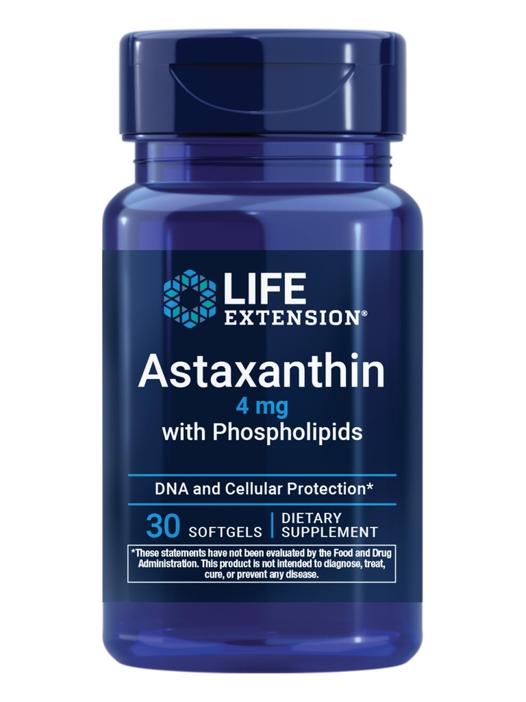 Life Extension Astaxanthin s fosfolipidy - Antioxidant Support, Eye Health - Algae-Derived - Gluten- Free, Non- GMO - 30 Softgels