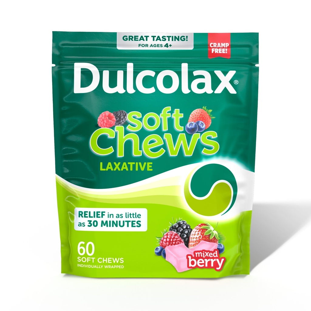 Dulcolax Saline Laxative Soft Chews, Gentle Constolly Relief, Mixed Berry Flavor, Hydroxid hořečnatý 1200 mg, 60