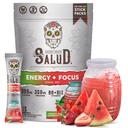 Salud 2- in-1 Energy Drink Powder + Focus, Jahodový meloun, Organic Caffeine, B6 + B12, Theanine, Clean Energy Drink Packets, Fresandia Agua Fresca Mix, Non- GMO, Gluten Free, Vegan, 1g cukru, (15 Služeb)