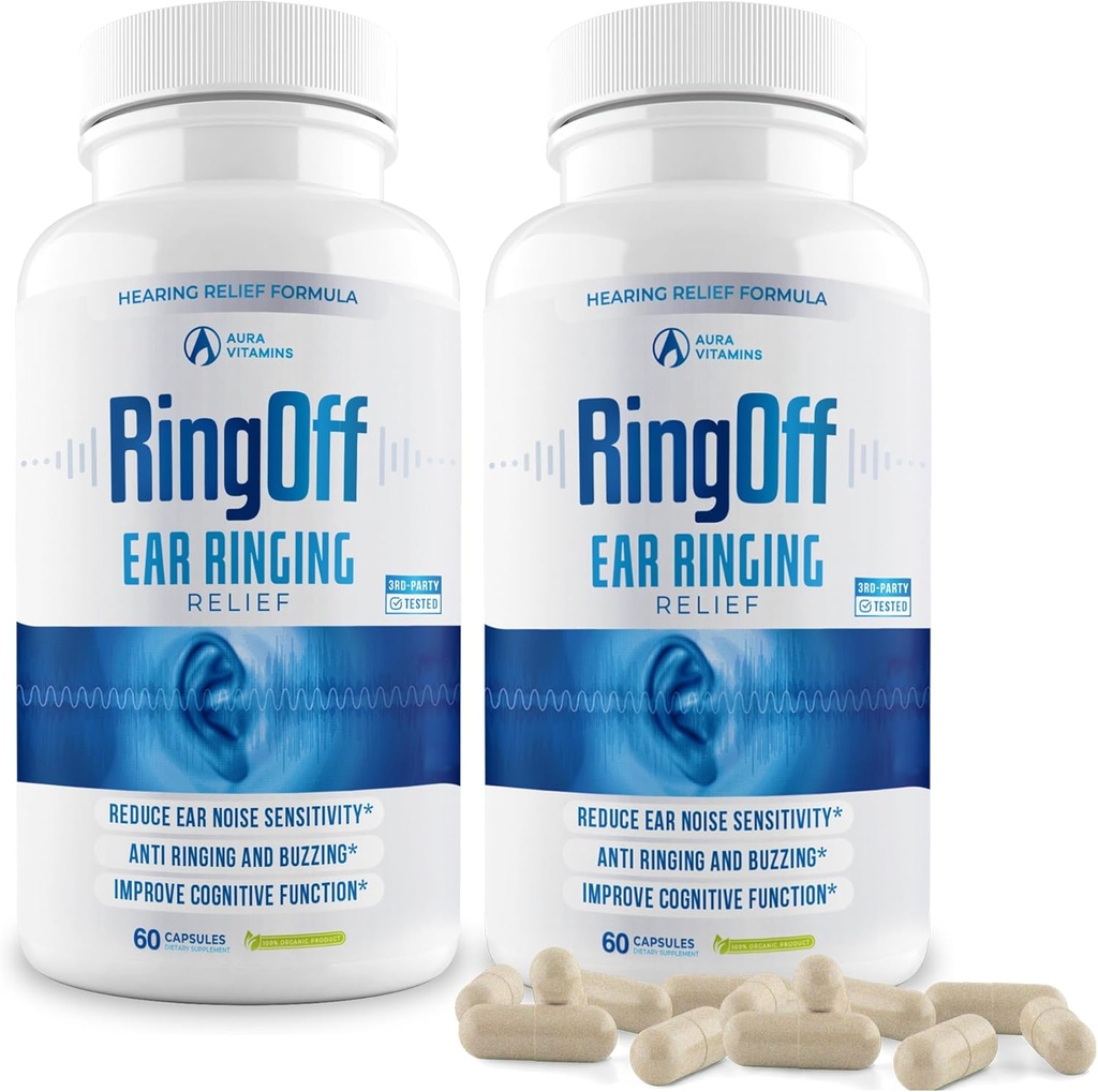 Ring Off (120 Caps) - Tinnitus Relief pro vyzvánění uší, Clear Tinnitus Quieting Ear Ringing Relief & Obnovení vnitřní mír, Ginkgo Biloba, Zinek Picolinate & Více - Účinná podpora zdraví sluchu