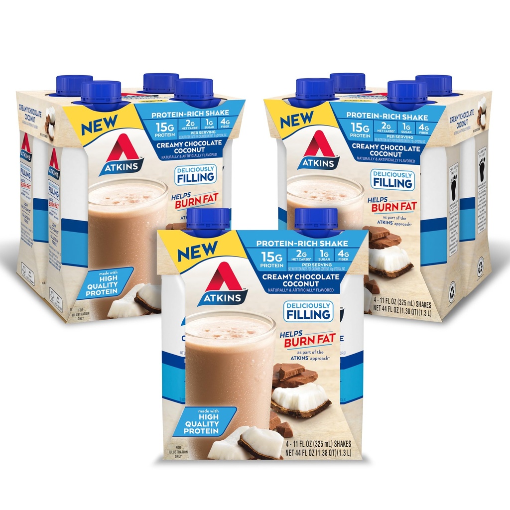 Atkins Čokoláda Kokosový protein Shake, 15g Protein, 2g Net Carbs, 1g Cukr, Keto Friendly, 12 Počet