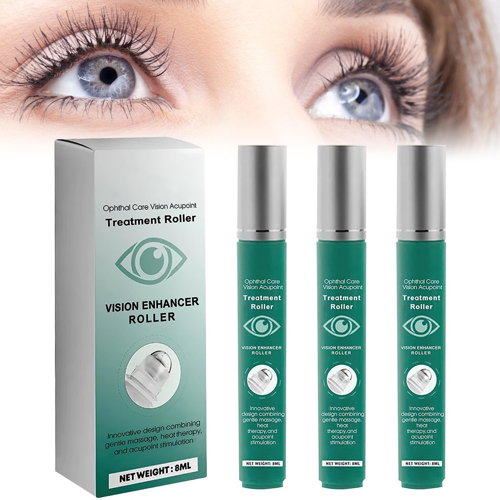 Vision Enhance Massage Roller, Eye Roller to Enhances Visual Clarity, Natural Vision Enhancer Roller, Relieve Eye Strein, Únava a Discomfort 8 ml (3 Pcs)