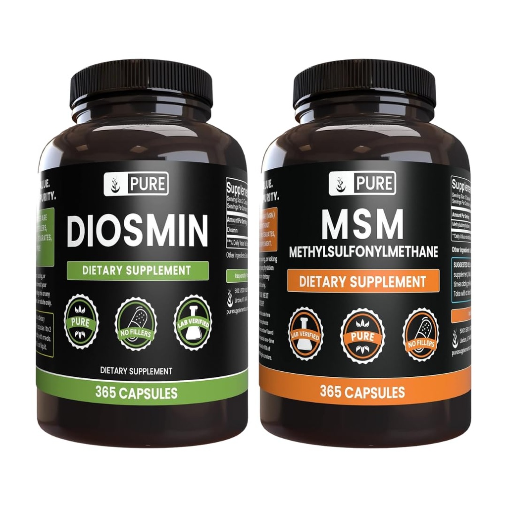 PURE Original INGREDIENTS Diosmin a MSM Bundle, 365 Kapsle Každá, Ne hořčík nebo rýžové plnidla, Vždy čisté