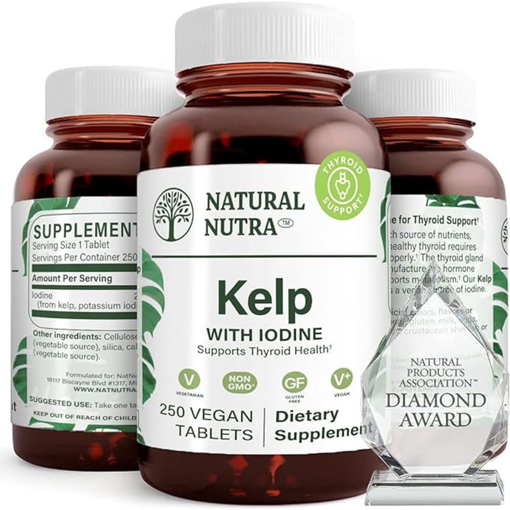 Natural Nutra Kelp Jod štítné žlázy Supplement, Posílit imunitní systém, a reguluje metabolismus, Vegan Sea Kelp, Non GMO, Atlantic Sourced Seaweed Extract, 225 mcg, 250 Tablety