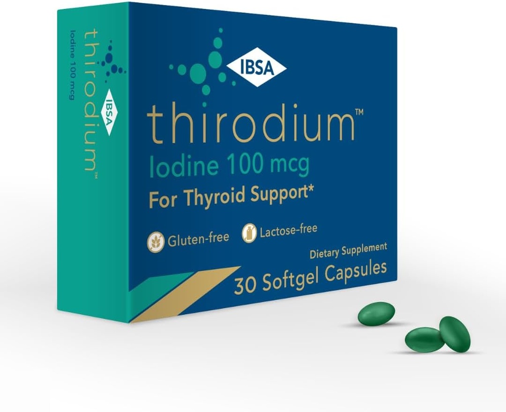 Thirodium - dodatek pro podporu štítné žlázy - 100mcg jód (sodík) - 30 Soft- Gel Kapsle pro zvýšenou absorpci - Bezlepkové, Lactose-Free, Sugar- Free, Non- GMO