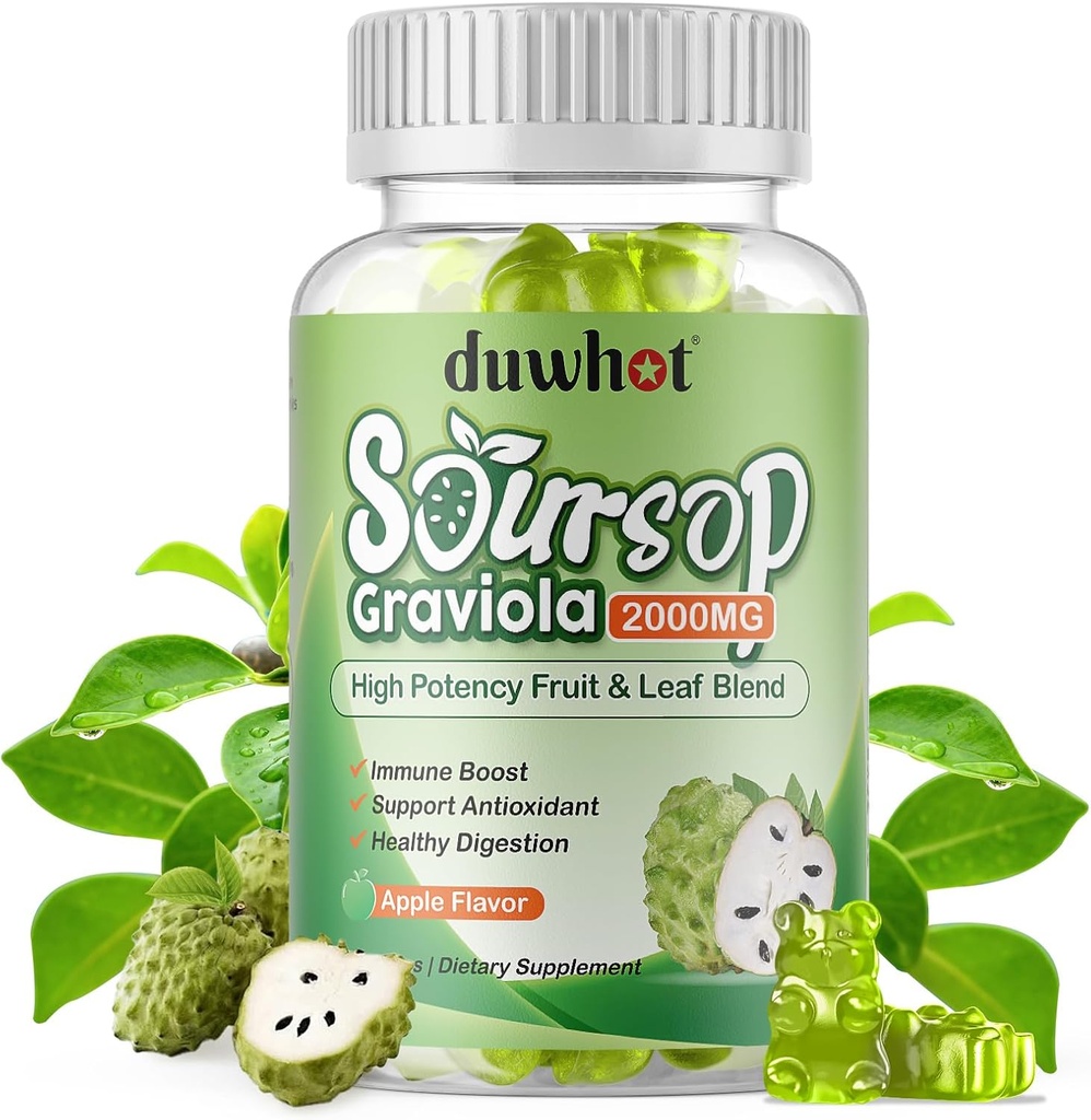 Soursop Gummies 2000MG, Soursop Leaf & Fruit Extract pro dospělé, Soursop Fruits w / Vitaminc C pro imunitní podporu, antioxidant a potravní pomoc, Vegan, 60 Counts